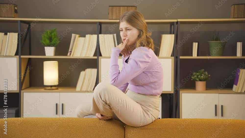 Nervous and thoughtful young woman at home. Nervous and thoughtful young woman at home.