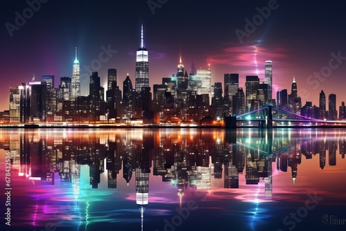 Blurred night cityscape with colorful lights as captivating background for graphic design projects