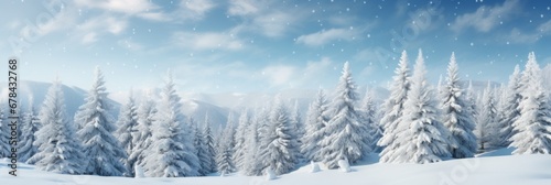 Captivating panoramic winter scene with snow covered fir branches and delicate snowfall © Ilja