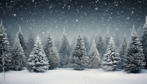 Enchanting winter panorama with glistening snow covered fir branches and delicate snowfall © Ilja