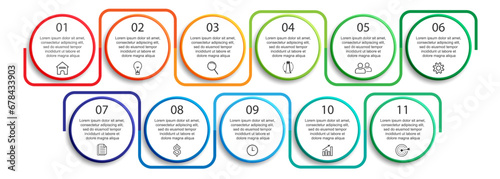 Simple 11 step infographic. color lines, symbols and text in one related unit, suitable for your business presentation