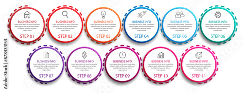 Simple 11 step infographic. color lines, symbols and text in one related unit, suitable for your business presentation