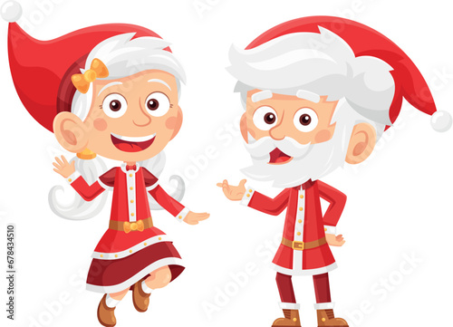 Le Père Noël et la Mère Noël. Petits personnages mignons de Noël.