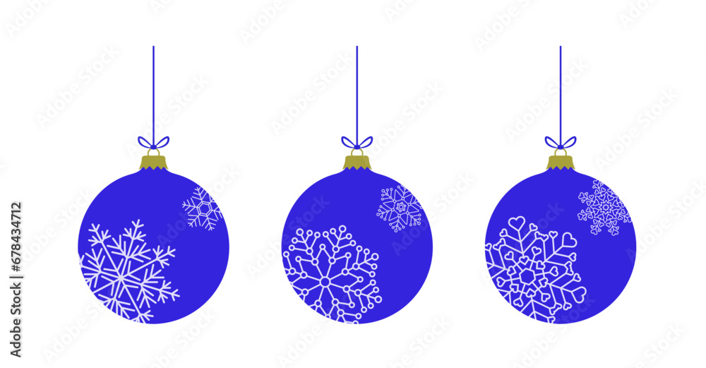 Blue christmas balls set with abstract snowflake decoration. Baubles collection with ice flake to use for christmas card, xmas, winter holiday, new year projects. Blue christmas balls set with abstract snowflake decoration. Baubles collection with ice flake to use for christmas card, xmas, winter holiday, new year projects.