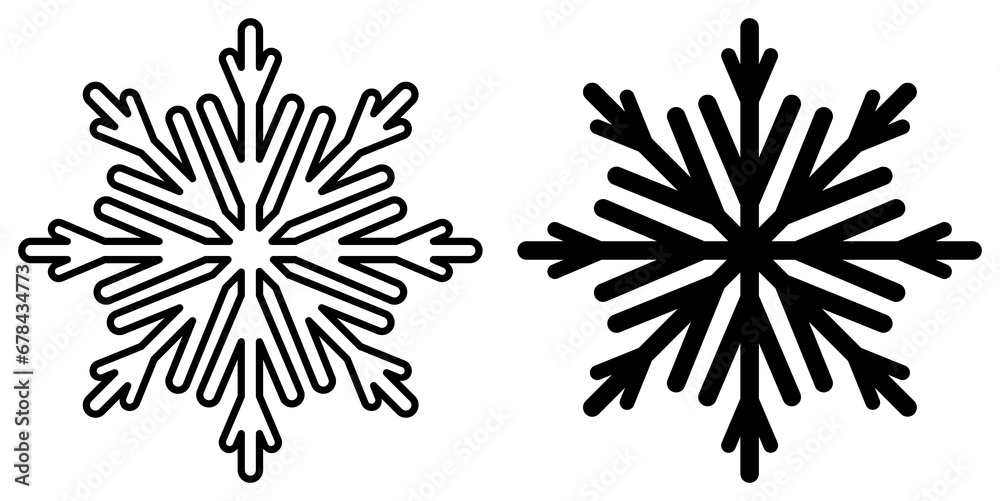 Snowflake icon outline and silhouette icon. Winter symbol. Snowflake icon outline and silhouette icon. Winter symbol.