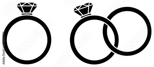 Ring with gem icon set. Engagement rings silhouette. 