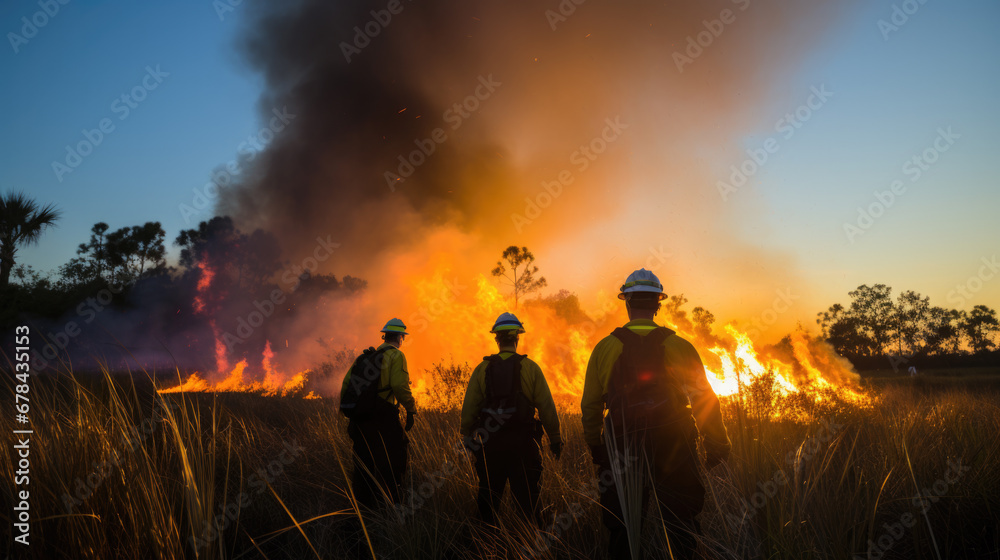 Firefighters go out to put out a forest fire