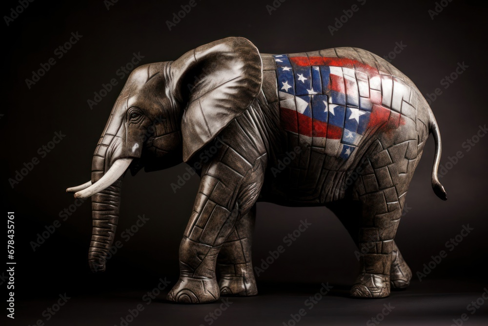 Republican Elephant Statue With a Beautifully Painted Flag Generative AI Republican Elephant Statue With a Beautifully Painted Flag Generative AI