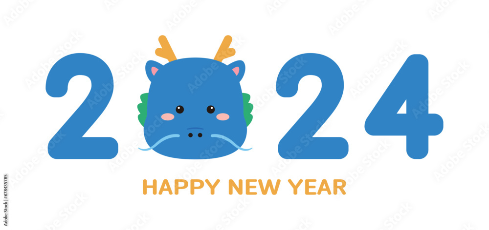 2024 New Year typography design with cute dragon character. 2024 is called the ‘Year of the Dragon’ in Asia and Korea.