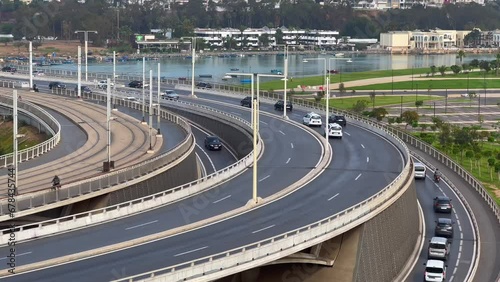 Cars and other vehicles driving on Hassan II bridge in Rabat, Morocco