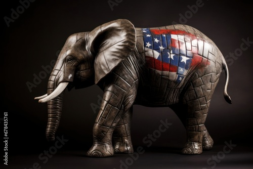 Republican Elephant Statue With a Beautifully Painted Flag Generative AI