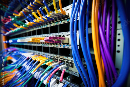 Color network cables connected in network switches.