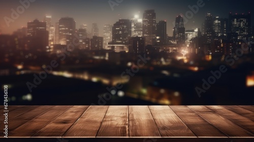 .empty table dark top with blur background of town, Advertisement, Print media, Illustration, Banner, for website, copy space, for word, template, presentation © Space_Background