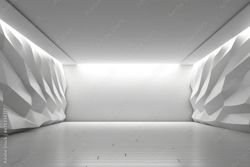 White clean empty interior room with indirect light from right and ...