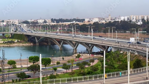 Cars and other vehicles driving on Hassan II bridge in Rabat, Morocco