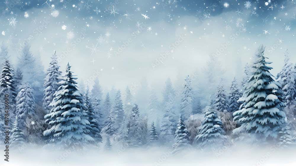 Fototapeta premium christmas trees with snow winter scene seamless pattern, in the style of photobashing