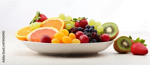 Fresh assortment of fruits on a white plate