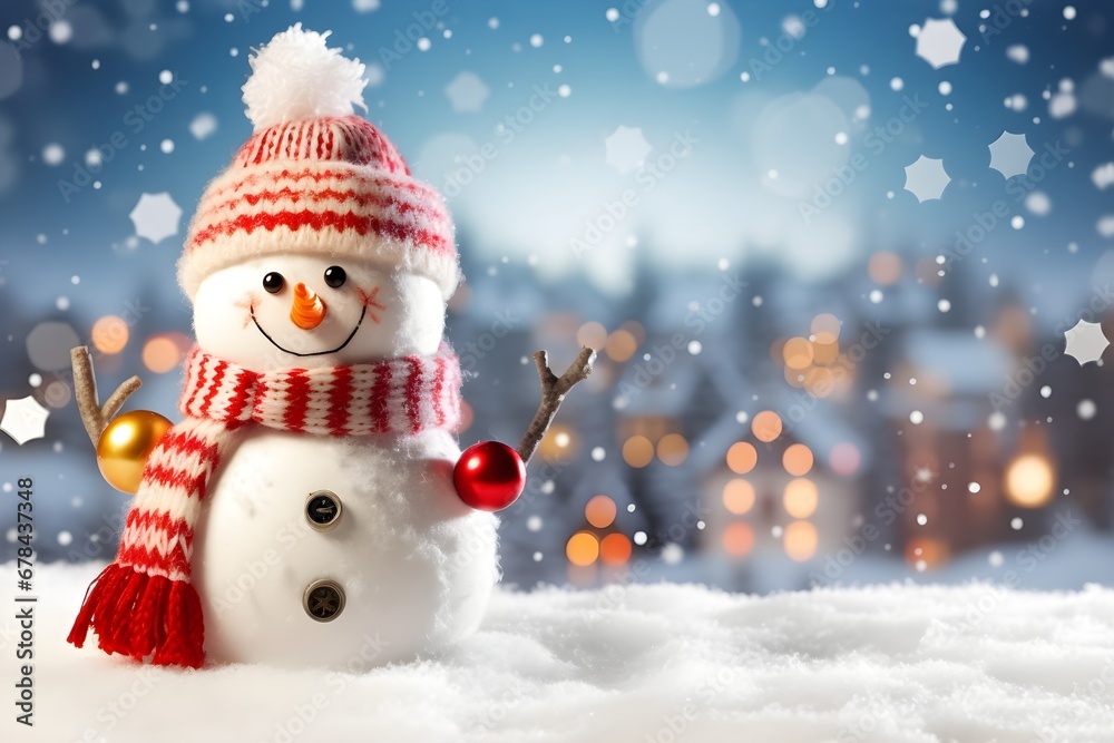 Christmas blue background with white snowman