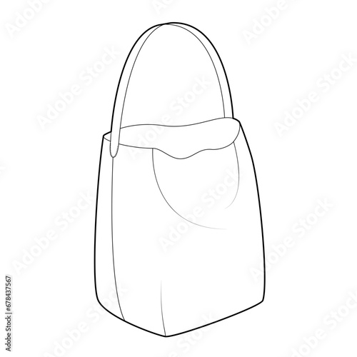 Slouchy Tote bucket silhouette bag. Fashion accessory technical illustration. Vector satchel front 3-4 view for Men, women, unisex style, flat handbag CAD mockup sketch outline isolated