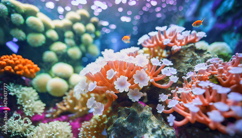 coral flowers and coralline anemone create a mesmerizing abstract background  symbolizing beauty and resilience in the underwater world