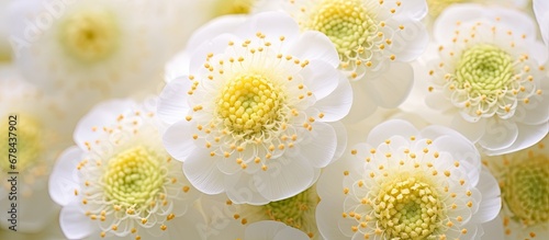 Close up of Cream Pincushions or Scabious flower with shallow depth of field photo