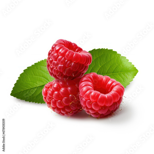 Raspberry isolated. Raspberries with leaf isolate. Raspberry with leaf isolated on white. Side view raspberries set.