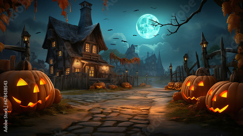 halloween background with pumpkin and bats