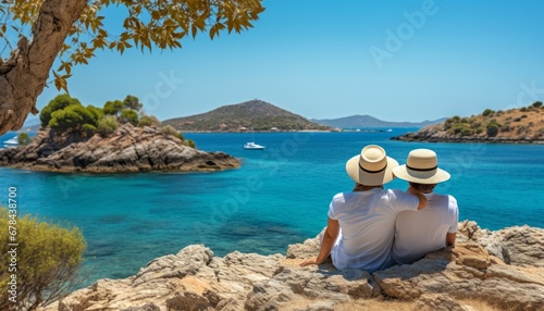 Silhouette of unrecognizable couple gazing at the breathtaking beach view on a blissful summer day