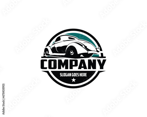 1932s ford coupe car logo isolated white background view from side. vector illustration available in eps 10.