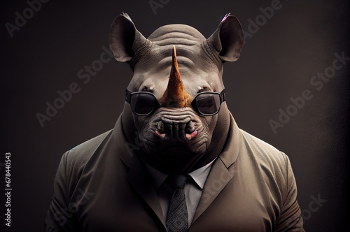 Mysterious Rhino Man in the Dapper Suit and Tie Generative AI