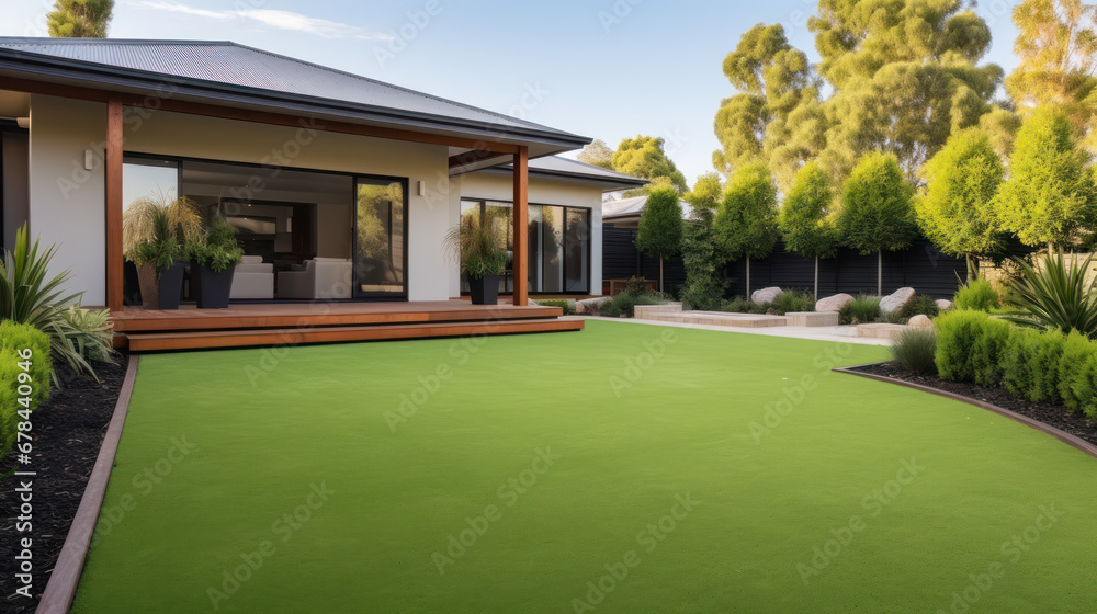 Nicely trimmed front yard with green grass in front of a luxury house. Nicely trimmed front yard with green grass in front of a luxury house.