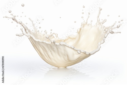 Captivating milk splash suspended in mid air, isolated against a pure white background