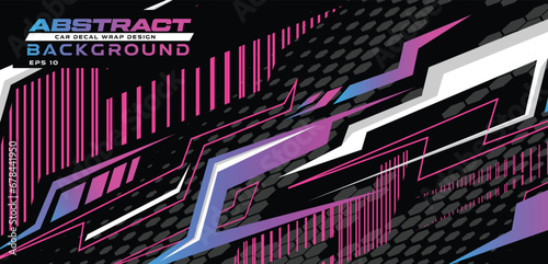 Abstract background car decal vinyl wrap design, techno racing speed stripe, halftone hexagon gradient blue purple pink, auto sticker vector photo