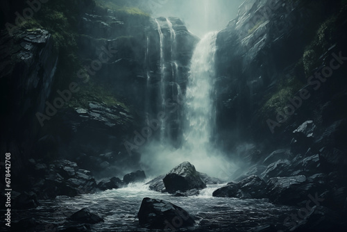 Beautiful Waterfall Is Shown Falling Along The Rocks