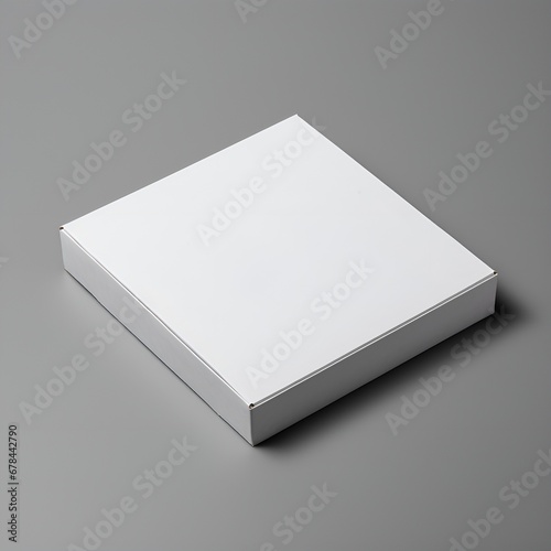 Blank white pizza box mockup on grey background photo