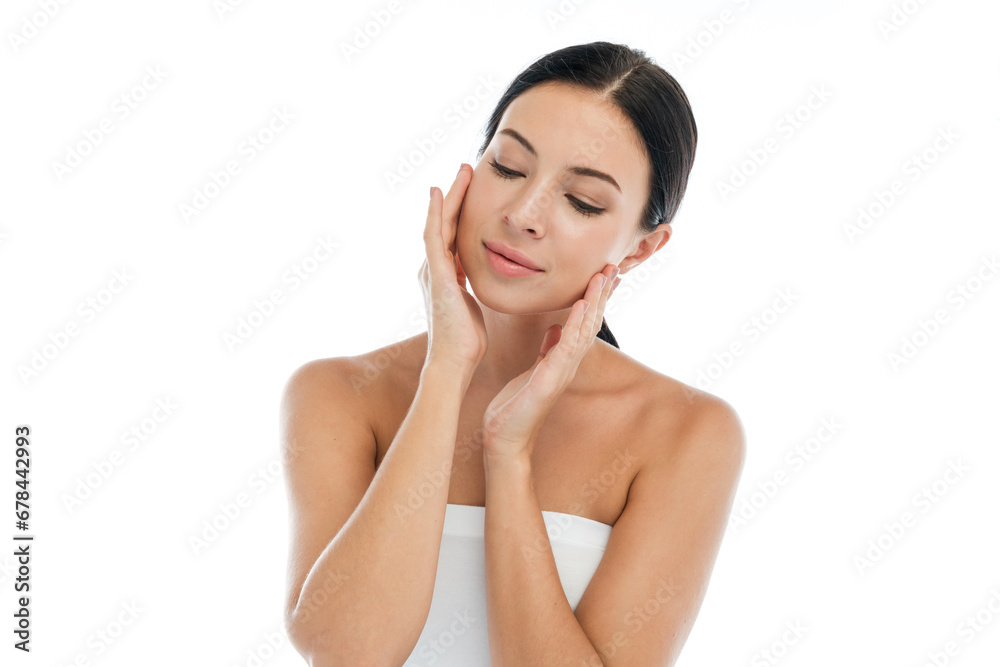 Smiling of beautiful woman fresh healthy white skin, healthy, clean, asian model girl, face, care, cream, skincare, cosmetics, cosmetology, beauty, fashion, make up.spa and wellness