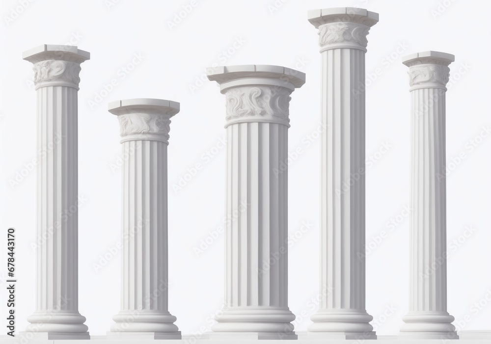 Bunch of doric column on plain white background from Generative AI Bunch of doric column on plain white background from Generative AI