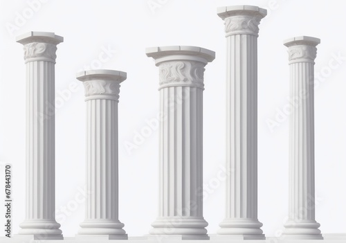 Bunch of doric column on plain white background from Generative AI
