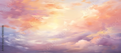 Artistic representation of a contemporary landscape with textured oil painting depicting a fragmentary scene featuring the sky sun and abstract elements photo