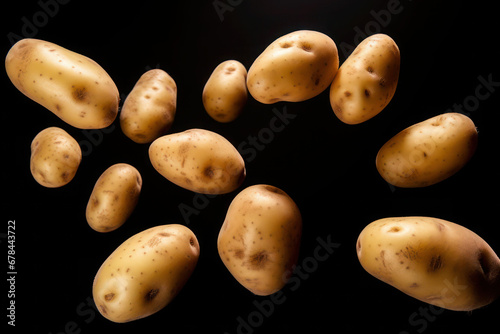 Potatoes Isolated on Black, Generative ai