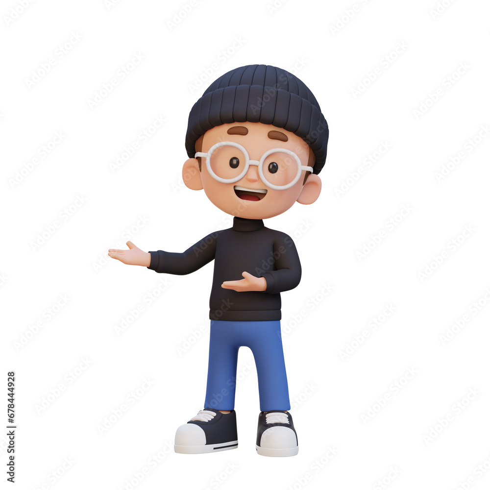 3D cute kid presenting pose