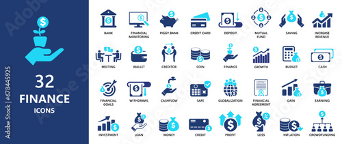 finance icons collection. 32 sets of finance icon designs. Solid icon elements. photo