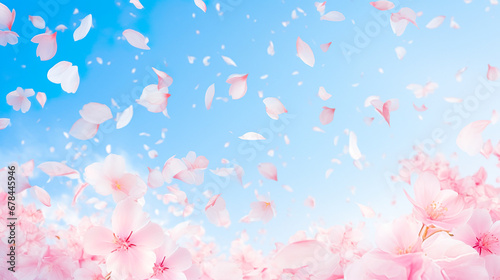 青空と舞い散る桜の花びらのイラスト © Hanasaki