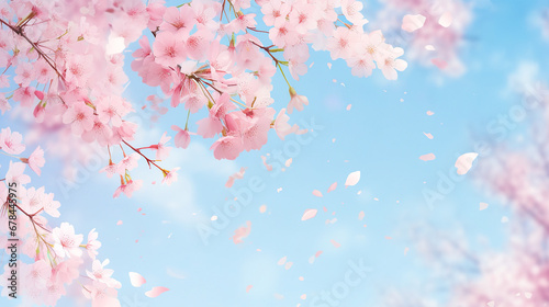 Canvastavla 青空と舞い散る桜の花びらのイラスト