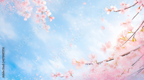 青空と舞い散る桜の花びらのイラスト