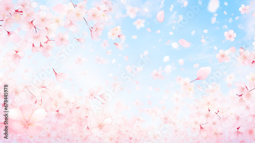 Fotografiet 青空と舞い散る桜の花びらのイラスト