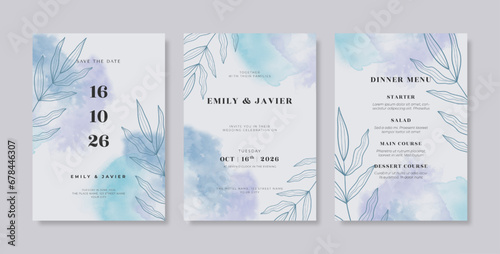 Beautiful purple and blue wedding invitation template watercolor texture © bacapola