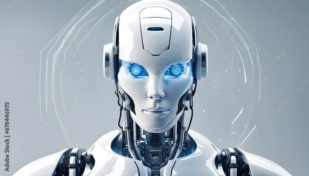 Futuristic blue and white robot with artificial intelligence