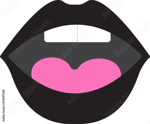 Woman mouth wide open scream female black lips vector illustration.