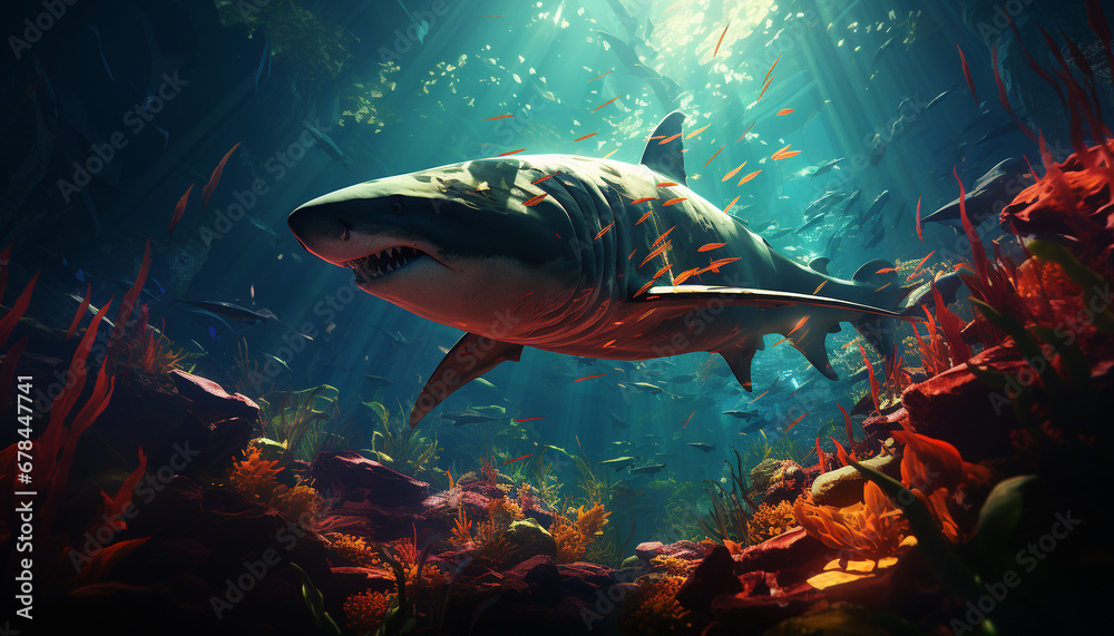 Fototapeta premium Majestic underwater beauty large fish swimming in a colorful reef generated by AI